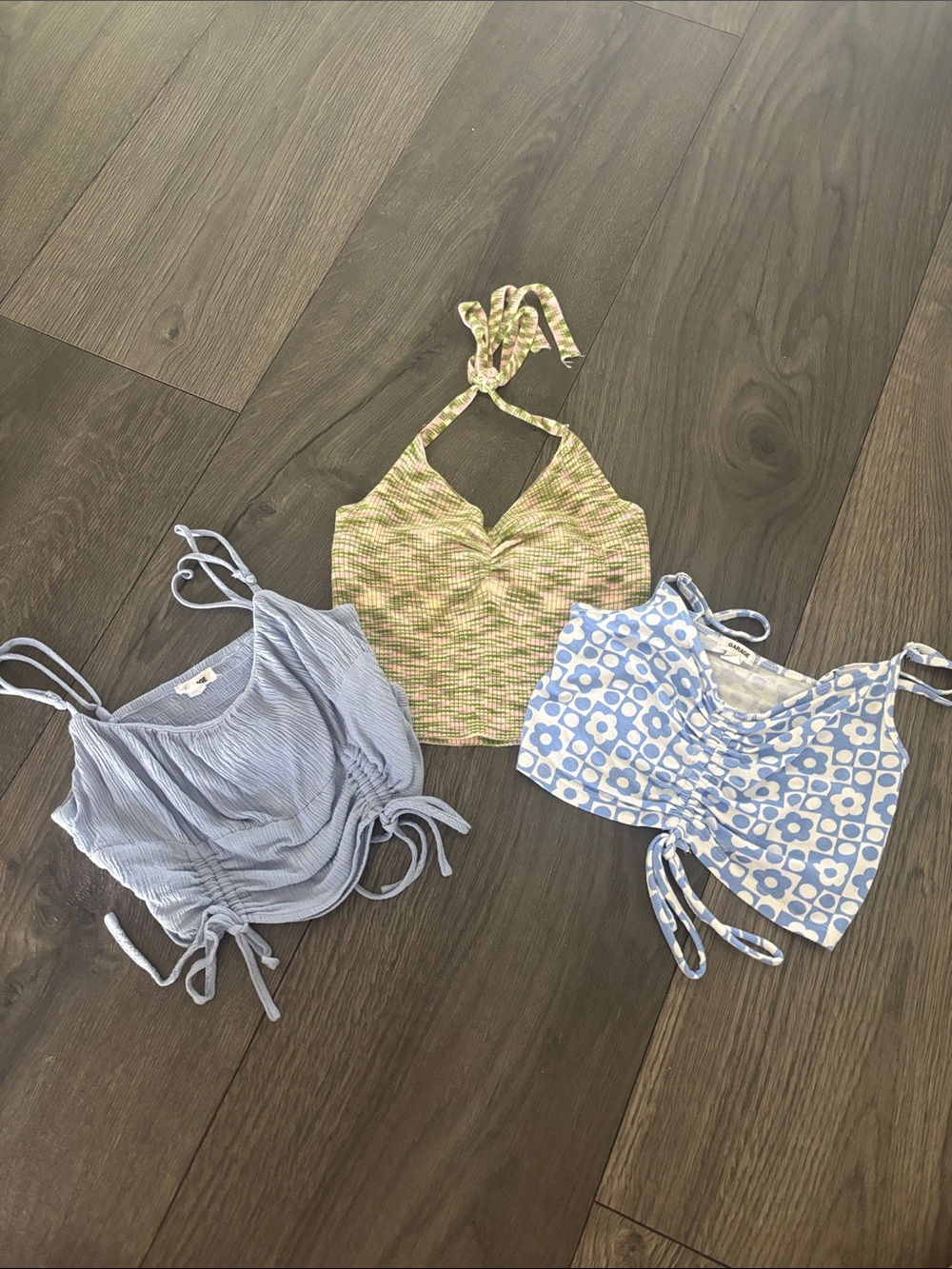 Garage Light Blue, Pastel Green & Blue Floral Crop Top Trio